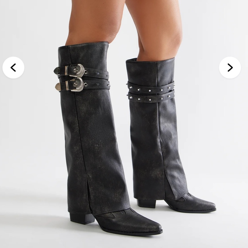 Fashion Nova Black Knee-High Leather Boots